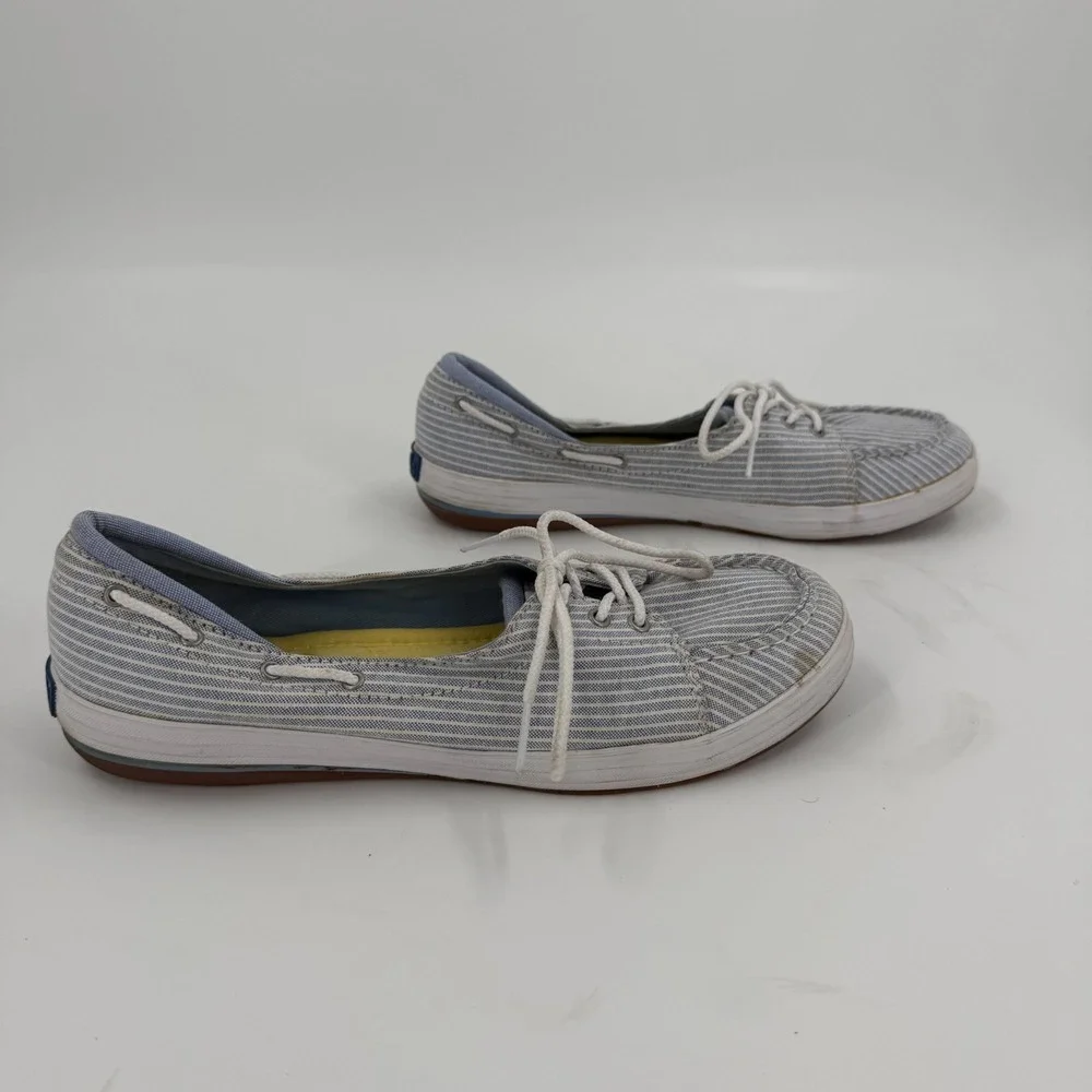 Keds Boat Shoes Womens US 9 Blue White Striped Canvas Comfort Moc Toe Lace Up